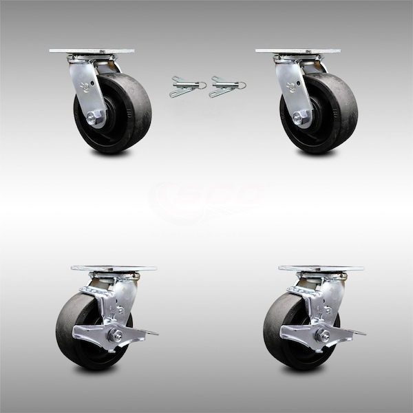 5 Inch SS Glass Filled Nylon Caster Set with Ball Bearings 2 Swivel Lock 2 Brake